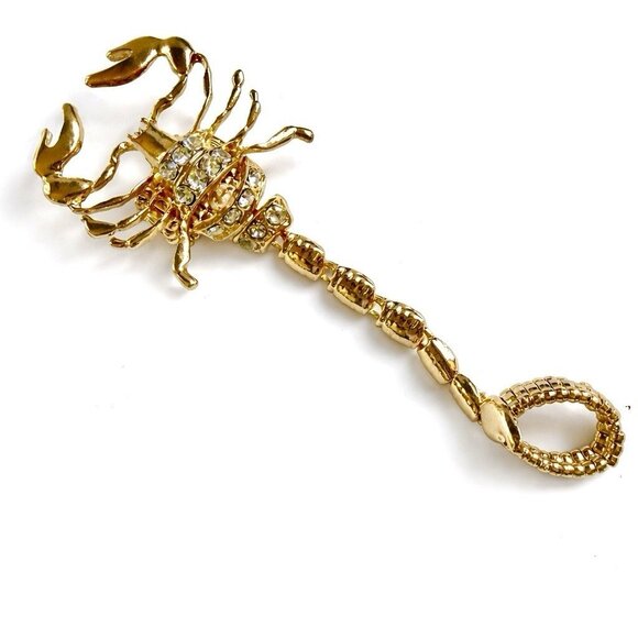 Gold Tone Scorpion Rhinestone Stretch Ring - Picture 5 of 8